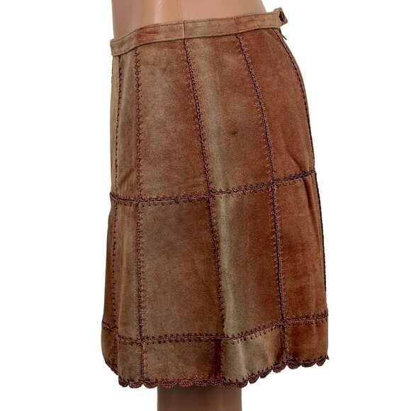 Free People Suede Patchwork High Waist Mini Skirt | Western Boho Coastal 70s 10 - Picture 13 of 16